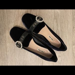 MiuMiu navy blue velvet loafers